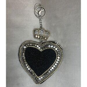 MARY FRANCES HEART BEADED COIN PURSE KEYCHAIN KEY FOB CHARM